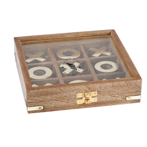 Tic Tac Toe Tabletop Game Set - XOX spel voor kinderen, Tic Tac Toe spel voor kinderen, handgemaakte houten Tic Tac Toe, salontafelspel, Crossnought