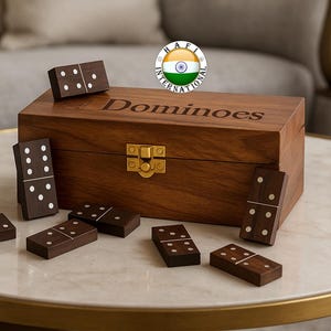 Domino Set for Adults with Wooden Box (28 Tiles) | Dominoes for Kids | Classic Family Party Game | Birthday, Christmas, Father’s Day Gift