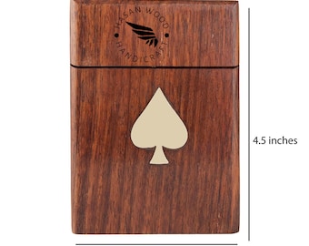 The Turf Club Playing Card Set in Hand-Crafted Wooden Box (each deck includes 52 cards and 2 jokers) - Acacia Wood/Brass/Paper