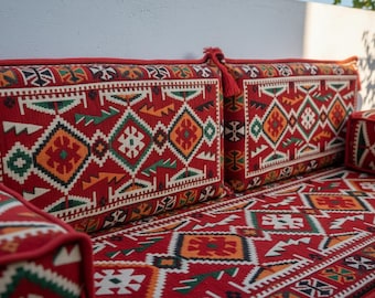 Tureckie siedzisko podłogowe, tradycyjna poduszka podłogowa kilim, arabska poduszka na sofę majlis, orientalna kanapa podłogowa, mata do medytacji, czerwony wystrój domu w stylu boho