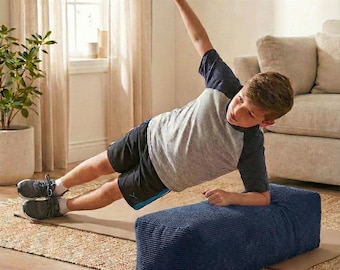 Prostokątna poduszka do jogi, sztruksowa poduszka do ćwiczeń Pilates, do ćwiczeń w domu, miękkie siedzisko do medytacji i jogi, niebieska, puchata