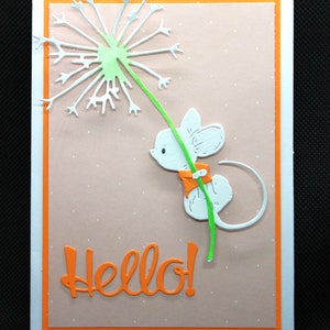 Süße Grußkarte  Geburt, Taufe, Geburtstag Maus mit Pusteblume