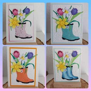 Grußkarte mit tollen Frühlingsblumen, Narzissen und Tulpen, Osterkarte