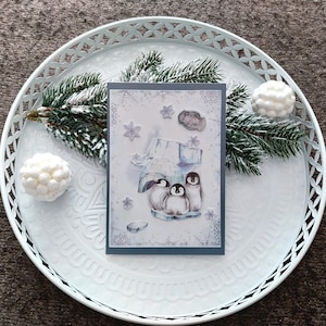 Carte de voeux Noël 3D Pingouins Loup
