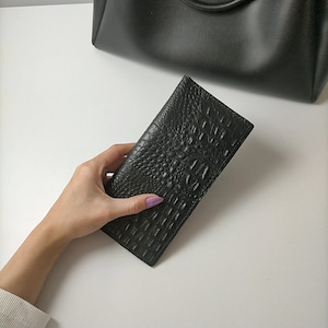 Schwarzes Portemonnaie, Handytasche Geldbörse mit Geldfach, Echtleder Geldbörse, Geldbörse, Valentinstagsgeschenk, Geschenk kartenhalter