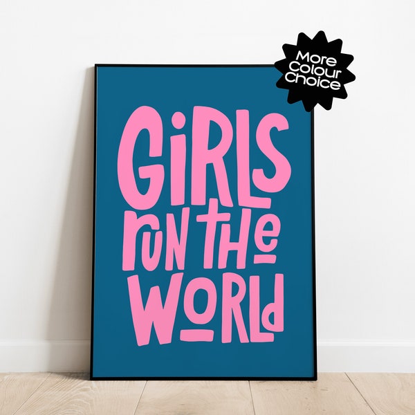 Girls Run The World  |  Art Print, Typography Wall Art, Typographic, 3D Letters, Wall Decor, Fun 3D Art, Bold, Bright | A4, A3, A2, A1