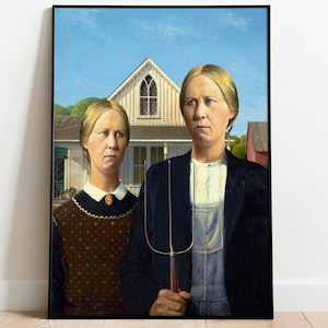 American Gothic Lesbian Couple  |  Altered Art, Classic Art, Modern, Vandalism, Wall Decor, Print, Bold, LGBT, Pride, WLW | A4, A3, A2, A1