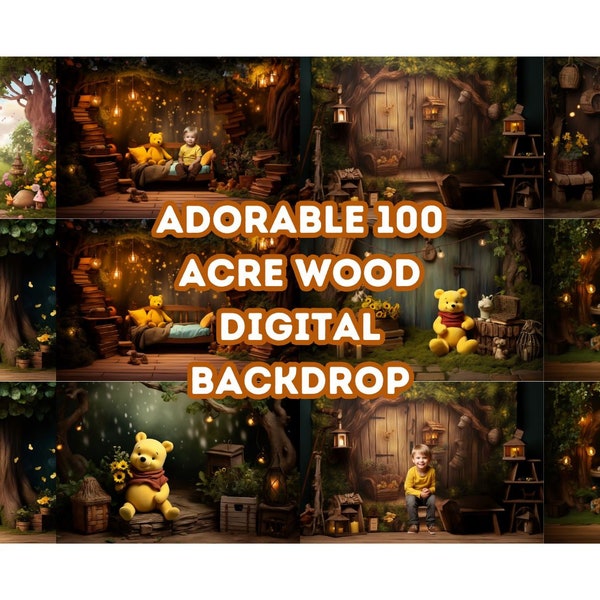 Adorable 100 Acre Wood Digital Backdrops for Pooh Bear Themed Photography Background Photoshop Overlay 100 Acre Wood Background