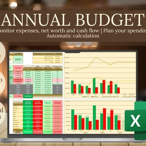 Excel Spreadsheet Template - Automatisiertes Jahreshaushalt und Cash Flow | Geldwächter | Ausgaben- und Ersparnis-Tracker | KPIs und bunte Charts