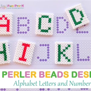 Diseño de alfabeto y números en PDF, plantilla de cuentas para planchar, patrón de cuentas Perler, manualidades con letras y números para niños, alfabeto DIY, patrón de cuentas Hama