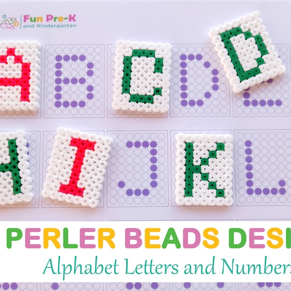 Alphabet & Numbers PDF Design, Ironing Beads Template, Perler Beads Pattern, Letter Number Craft for Kids, DIY Alphabet, Hama Beads Pattern