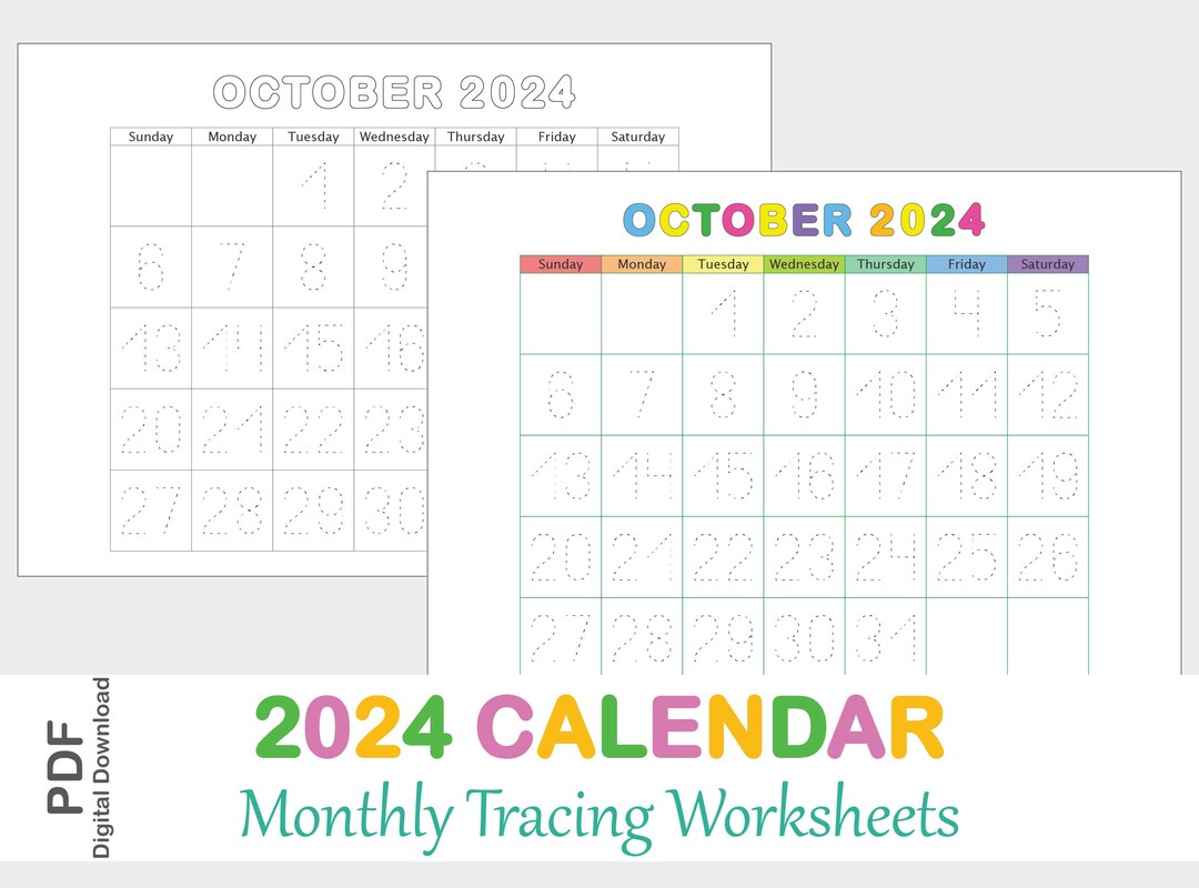 2024 Traceable Calendar Tracing Numbers Coloring Calendar Etsy UK