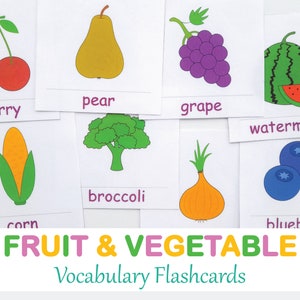 Fruits, Vegetables, Berries Flashcards, Preschool Kindergarten Vocabulary Cards, Montessori Cards, Nomenclature Cards, Baby First Words, ESL