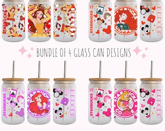 Paquete de 4 png de princesas mágicas, bocadillos libbey de 16 oz, envoltorio para vaso de Halloween de 16 oz