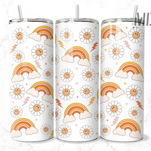 Regenbogen Tumbler Wrap - Retro Blumen 20 Unzen Straight Skinny Wrap - Sublimation Design - Sublimation Design digitaler Download - PNG
