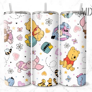 Spring flower Tumbler Wrap - Pooh 20oz Straight Skinny Wrap - Sublimation Design - Sublimation Design Digital Download - PNG