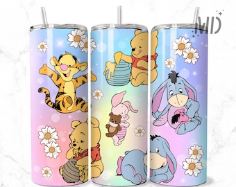 Lentebloem Tumbler Wrap - Pooh 20oz Straight Skinny Wrap - Sublimatie Design - Sublimatie Design Digitale Download - PNG