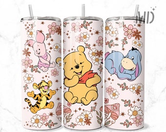 Spring flower Tumbler Wrap - Pooh 20oz Straight Skinny Wrap - Sublimation Design - Sublimation Design Digital Download - PNG