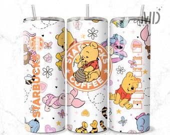 Envoltorio para vaso con diseño de flores de primavera - Pooh, 20 oz, envoltorio recto y delgado - Diseño de sublimación - Descarga digital de diseño de sublimación - PNG