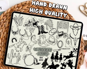 Procreate Stamps, Western Procreate Brushes, Procreate Tattoo Brush Stamps, Tattoo Procreate Stamp, Wild West Stamps, Cowboy Boho Procreate
