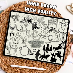 Procreate Stamps, Western Procreate Brushes, Procreate Tattoo Brush Stamps, Tattoo Procreate Stamp, Wild West Stamps, Cowboy Boho Procreate