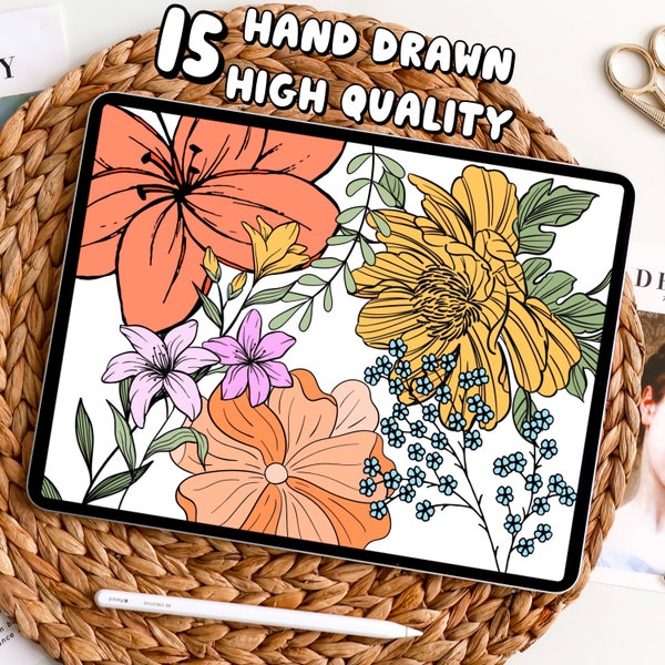 Procreate Flowers Stamps | Floral Procreate Stamps | Procreate Botanical Stamps | Procreate Leaves Stamps | Commercial Use Included