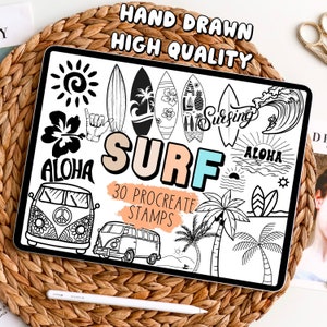 Procreate Surf Beach Stamp Brushes Set, Stamp Pack, Beach Stamps, Vacation Stamps, Ocean Theme, Surfing Stamps
