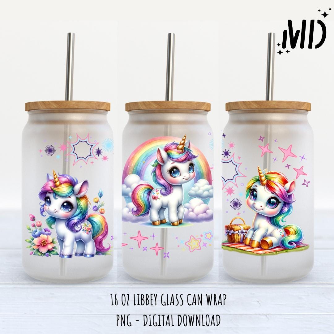 Spring Unicorn Libbey 16 Oz, Flower Glass Can 16oz, Rainbow Tumbler ...