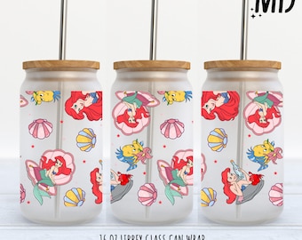 Princesa sirena libbey 16 oz, diseño de lata de vidrio mágico, envoltura de vaso de princesa