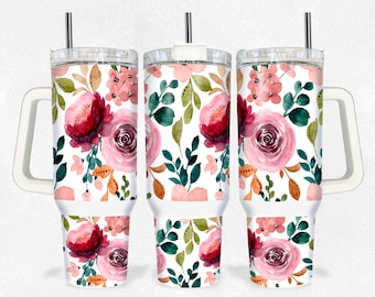 Boho Floral 40oz Quencher Tumbler Wrap/ PNG Tumbler Design Sublimation Designs Downloads - PNG/ naadloos ontwerp