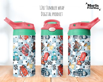 Cartoon Tumbler png, Car Sippy Cup 12oz, Race Cars Flip Top Tumbler 12oz