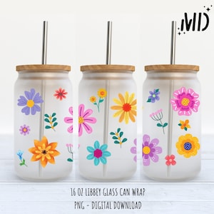 Retro Flower Libbey 16oz, Retro Tumbler Design PNG, Flower Libbey png