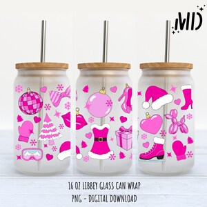 Pink Christmas Design Libbey 16 oz, Pink Doll Santa Weihnachten Glasdose 16 Unzen, Magischer Weihnachtsbecher