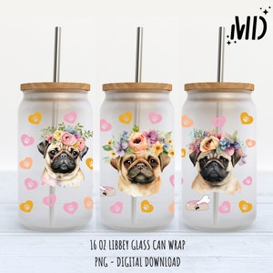 Pug PNG, Pug Libbey 16oz, Dog Can Glass 16oz Tumbler Design