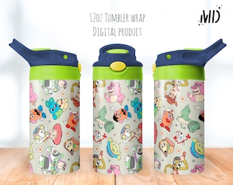 Story Friends Retro Tumbler png, Blommig sippy-mugg 355 ml, Leksaksmugg med flip-top 355 ml