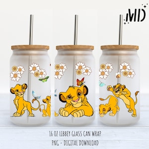 Magical Lion Libbey 16 oz, diseño de lata de vidrio de flor de primavera 16 oz, flor boho png lata de vidrio