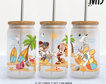 Diseño de dibujos animados para lata de vidrio Libbey de 16 oz con temática de día de playa (descarga digital en formato PNG)