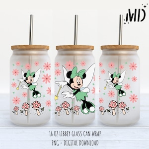Fairy Libbey 16oz, Magical Glass Can 16oz, Boho PNG, Flower 16oz Tumbler