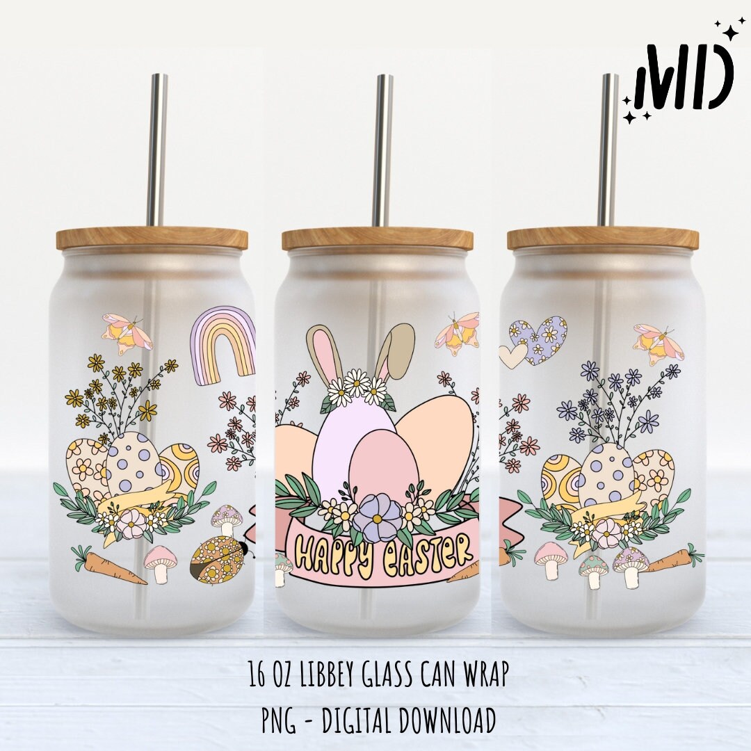 Easter Spring Magical Flower Libbey 16 Oz, Flower Glass Can 16oz ...