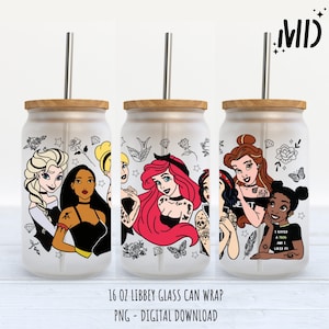 Princess Tatto libbey da 16 once, design di lattina di vetro magico, involucro per bicchiere Princess