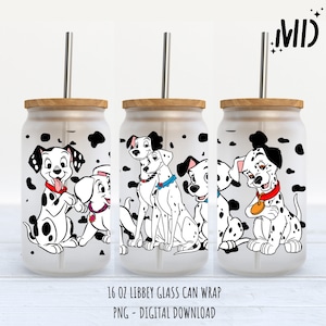 101 Dogs Libbey 16 once, lattina di vetro dalmata da 16 once, cane PNG, tumbler floreale da 16 once