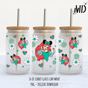 Princess Mermaid libbey 16oz, Magical Glass Can Design, Princess Tumbler Wrap