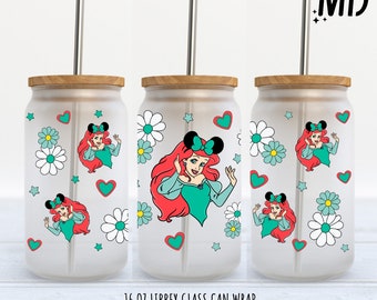Libbey Princesa Sirena 16oz, Diseño de Lata de Vidrio Mágico, Envoltura de Vaso Princesa