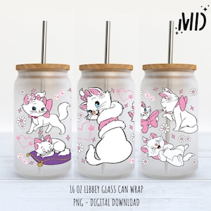 Spring Cat Flower Libbey 16 oz, Flower Glass Can 16oz, Cute Cat Tumbler 16oz