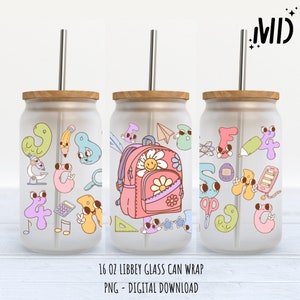 Back to School png, School Supplies libbey 16oz, School Teacher Tumbler Wrap 16oz