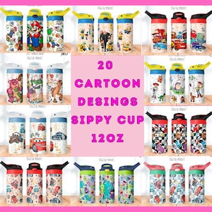 Può includere: Collezione di 20 bicchieri per bambini a tema cartoni animati, ciascuno con una capacità di 355 ml. I bicchieri presentano vari disegni, tra cui personaggi di cartoni animati e film popolari. I bicchieri hanno coperchi e cannucce colorate.