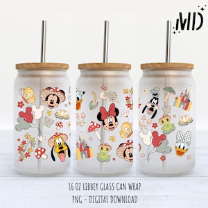 Magical Cartoon png, Retro Mushrooms libbey 16oz, Retro Flower Tumbler Wrap 16oz