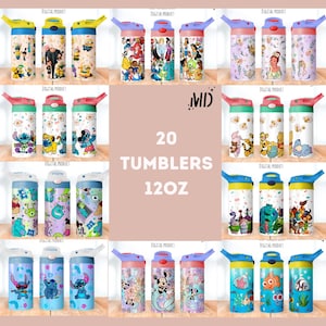 Bundle of 20 Magical Princess Tumbler png, Car Sippy Cup 12oz, Monsters Sippy Cup 12oz, Magical Snacks Sippy Cup 12oz