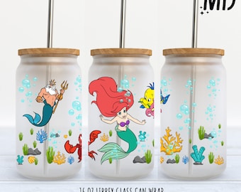 Princesa sirena libbey 16 oz, diseño de lata de vidrio mágico, envoltura de vaso de princesa