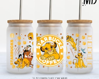 Lion King Starbucks 16oz Glass Can Wrap, Floral Design (PNG Digital Download)